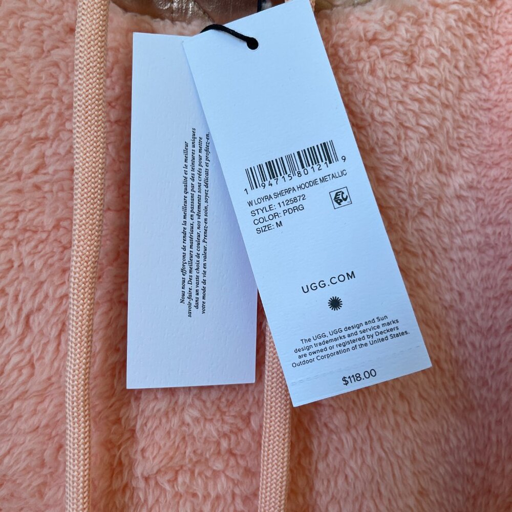 NWT UGG Loyra Pink and Gold Sherpa Metallic Hoodie Size M 100% authentic - Picture 5 of 6